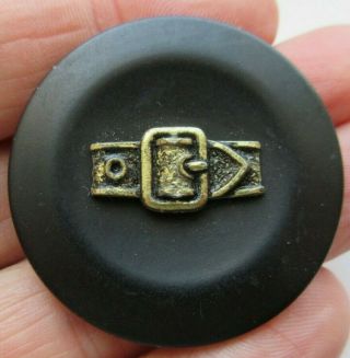 Awesome Xl Antique Vtg Picture Button Brass Metal Belt Buckle Pewter Shank (tt)