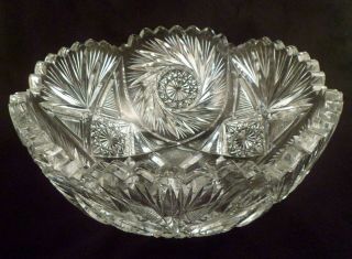 Large Heavy American Brilliant Period Antique Cut Crystal Bowl,  9” Diameter
