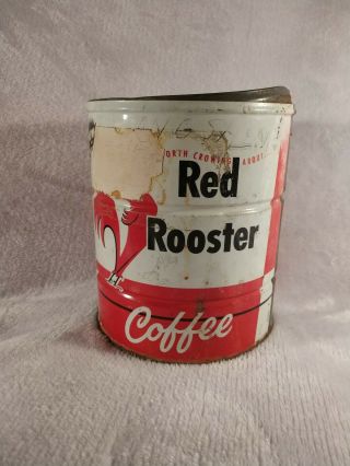 Red Rooster 2 Lb Coffee Tin Can Vintage Antique Old Metal