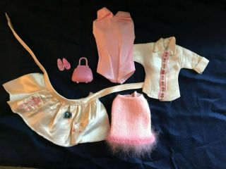 Vintg Barbie Clone 6 Pc Pink Angora Skirt Silk Bodysuit Satin Shirt Apron More