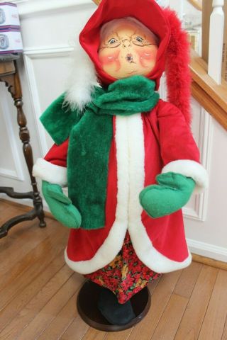 Vintage Annalee Doll - Christmas Caroling Mrs.  Claus Large 30 Inch - On Wood Base