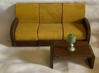 Vintage Doll House Dollhouse Strombecker Htf Sectional & Walnut Coffee Table