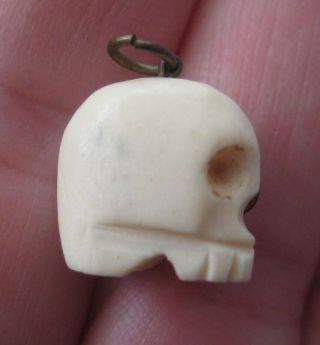 Vintage Antique Carved Human Skull Charm Fob Momento Mori