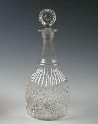 Blown Three Mold Btm American Flint Glass Decanter Antique 19th C.  Circa 1835