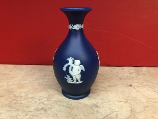 Antique Wedgwood Dark Cobalt Blue Dip 5 " Bud Vase Jasperware C.  1898 - 1908