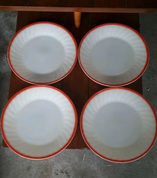 Antique Fire King Dinner Plates Set Of 4 Red Oven Ware Dishes