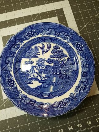 Antique Set Of 4 Allerton England Flow Blue Willow 9 " Plates Set