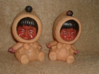 Vintage 3 Faced Moody Cuties Baby Dolls Rubber 4 1/2 " Hong Kong