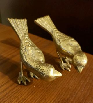 Vintage Solid Brass Pair Mid - Century Modern Birds Bird Figurines Love Sparrows