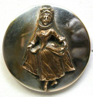 Bb Antique Silver On Brass Button French Fops Woman Design - 1 & 3/16 "
