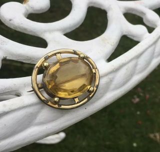 Vintage Antique Victorian Hand Crafted Gold Cut Citrine Glass C - Clasp Brooch