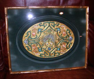 Vintage Chinese Gold Thread On Silk Framed Fish Tapestry