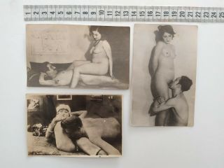 3 X Antique Risque Photos Nude Couples Art Erotica