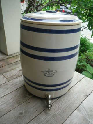 Antique Robinson Ransbottom Blue Crown 5 Gallon Glazed Stoneware Jug W/ Spout Vg