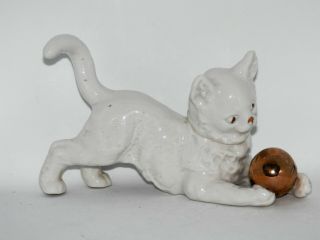 Antique White Porcelain Cat With Gold Ball Figurine Germany 9115 Victorian 95