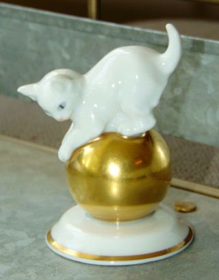 Antique Rosenthal Figurine Little White Cat Gold Ball