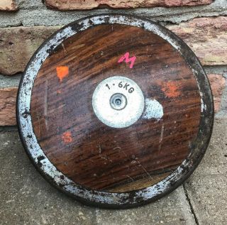 Vintage Wood & Metal 1.  6 Kg Round Discus 8”1/2 Track & Field Antique