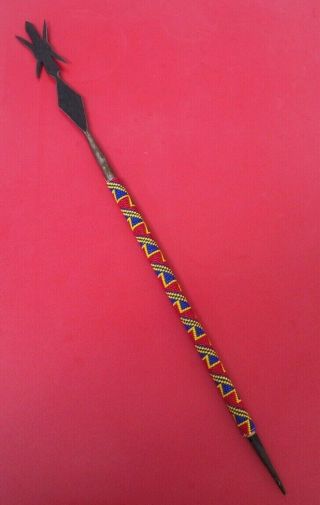 Unusual Small African Tribal Art Bead Work Currency Spear With Colourful Beads