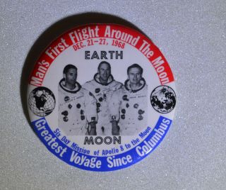 1968 Apollo 8 - Pinback Button Badge - Earth To Moon