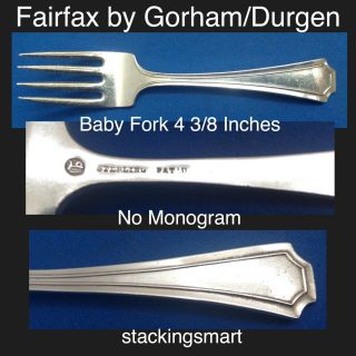 Fairfax By Gorham / Durgin Sterling Silver Baby Fork No Monogram