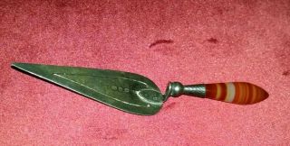 Antique Sterling Silver Trowel Bookmark With Banded Agate Handle Silver Markings