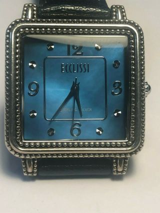 Vintage Ecclissi Sterling Silver Ladies Wristwatch 23836 Blue Mother Of Pearl