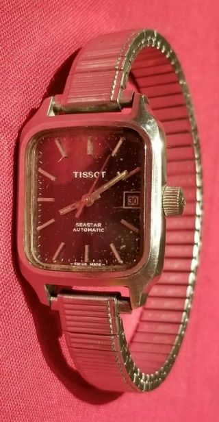Vintage Tissot Seastar Automatic Swiss Date Wrist Watch Silver Tone