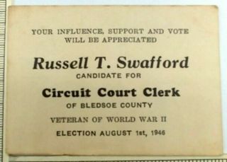1946 Russell Swafford Bledsoe County Tn Court Clerk Campaign Political Card