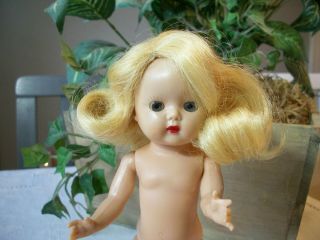 Vintage Nasb Strung Muffie Doll - Blond Hair Gray Eyes - No Eyebrows - Marked