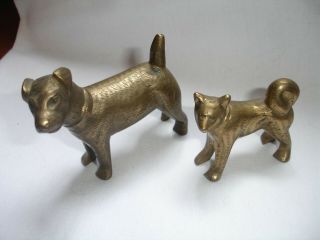2 Miniature Vintage Brass Chinese Dog Figure Statues