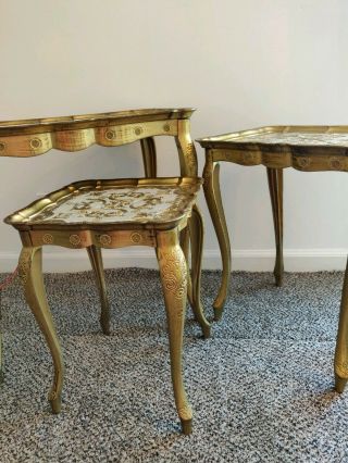 Italy Florentine 3 Nesting Snack Tables Hollywood Regency Gold Gilt Mid Century 4