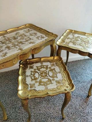 Italy Florentine 3 Nesting Snack Tables Hollywood Regency Gold Gilt Mid Century 5