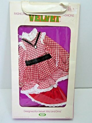 Vintage 1972 Ideal Velvet Fashion Checkered Dress For Mia & Dina Factory