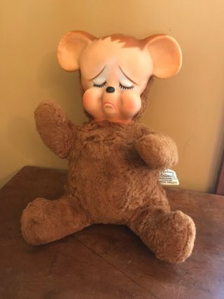 Vintage Knickerbocker Pouting Animal Rubber Face Sad Teddy Bear Plush 12”