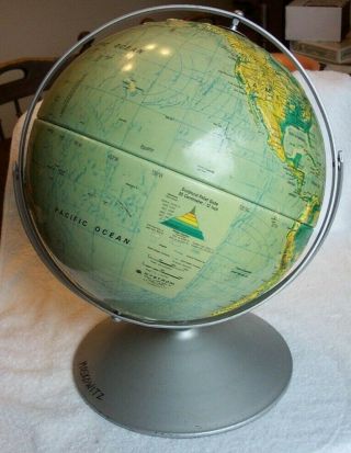 Vintage Nystrom 12 " Dual Swivel World Globe W/ Raised Relief Terrain