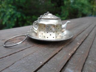 Vintage Sterling Silver Amcraft Tea Infuser In Shape Of A Tea Pot W/ Under Plate