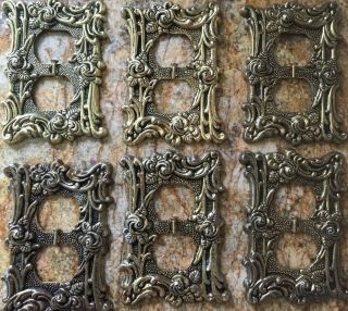 6 Vintage Amertac Metal Wall Plates Plug Outlet Cover Ornate Antique Gold Roses