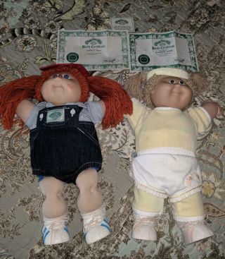 2 Vintage 1983 1984 Oaa Cabbage Patch Dolls W/ Birth Certificates & Clothes Look
