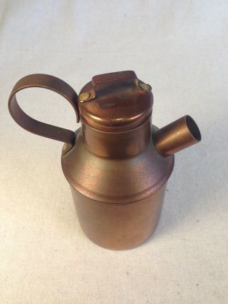 Vintage Copper Pitcher Milk Jug Small With Brass Brad Inset Handled Lid,
