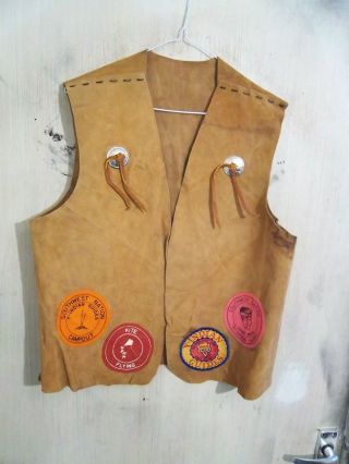 Vintage Suede Leather Motorcycle Cowboy Vest Waist Coat Gilet Jacket Size S