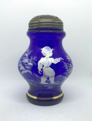 Mary Gregory Cobalt Blue Sugar Shaker / Muffineer Boy In Nature