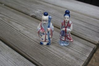 Vintage Snuff/ Perfume Bottles Asian Oriental Figures Chinese Man & Lady