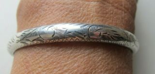 Antique Victorian Hand Chased Sterling Silver 925 Hinged Bangle Bracelet