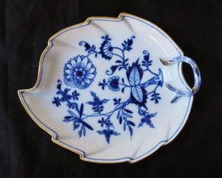 Antique C1890 Meissen Blue Onion Leaf - Shaped Porcelain Dish Tray Bowl Germany