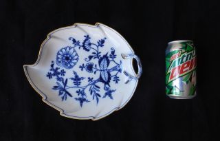 Antique c1890 Meissen Blue Onion Leaf - Shaped Porcelain Dish Tray Bowl Germany 3
