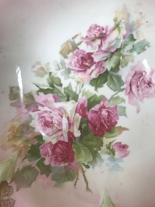 Gorgeous Antique RS Prussia Red Mark Bowl Pink Roses Point & Clover Mold 2