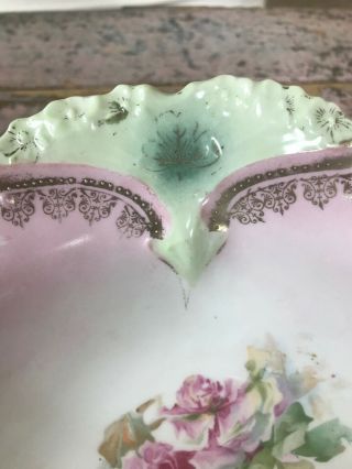 Gorgeous Antique RS Prussia Red Mark Bowl Pink Roses Point & Clover Mold 5