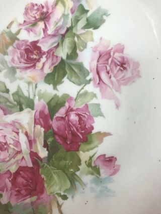 Gorgeous Antique RS Prussia Red Mark Bowl Pink Roses Point & Clover Mold 7