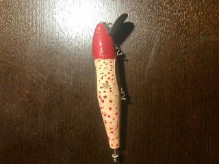 Vintage Pflueger Mustang Minnow Antique Fishing Lure Red Head White Wood