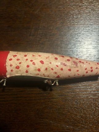 Vintage Pflueger Mustang Minnow Antique Fishing Lure Red Head White Wood 3